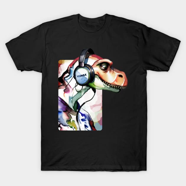 Dinosaur with Headphones T-Shirt by Rishirt